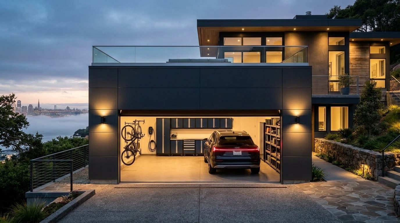 Local Garage Door Garage Door Gliding Open Revealing Warm Illuminated Interior